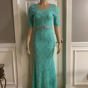 Women Junior Blue green lace sequins bodycon mermaid maxi dress size (M)
